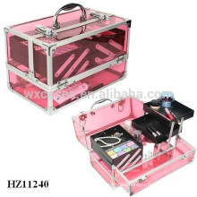 clear red acrylic cosmetic case with 4 plastic trays inside from China manufacturer